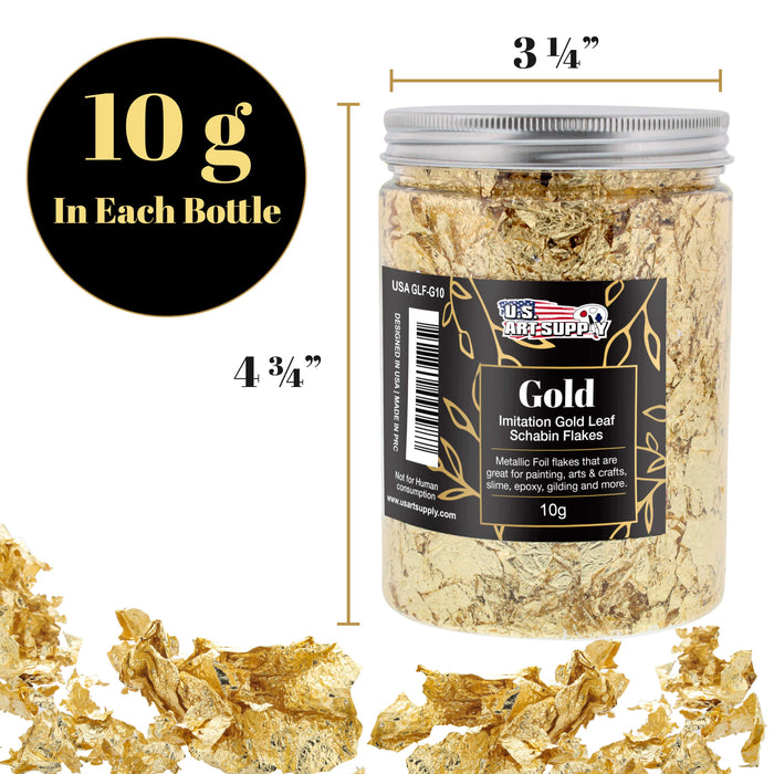 U.S. Art Supply Metallic Foil Schabin Gilding Imitation Gold Leaf Flakes, 10 Gram Bottle - Gild Picture Frames, Decorate Epoxy Resin, Nails, Jewelry