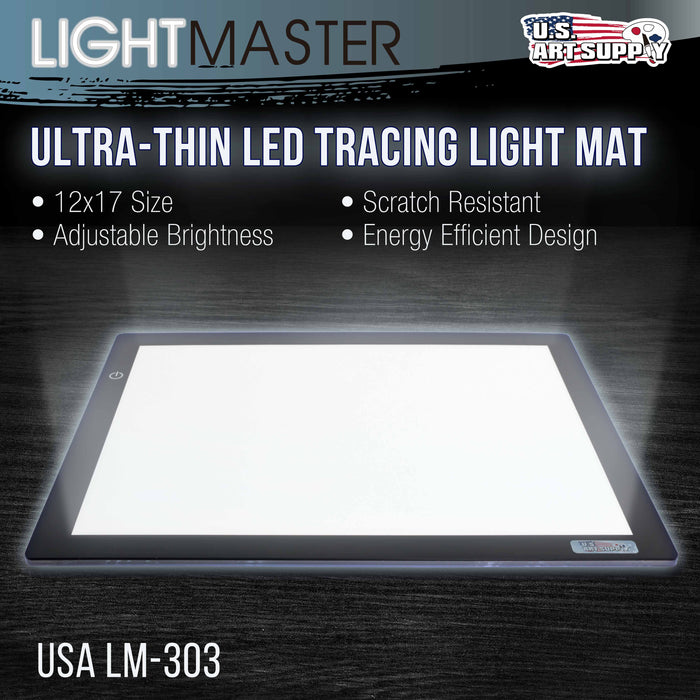 Lightmaster 24.3" (A3) 12"x17" LED Lightbox Board 12-Volt Super-Bright Ultra-Thin 3/8" Profile Light Box Pad Dimmable, Measuring Overlay Grid & Circle