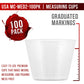 2 Oz (60 ml) Liquid Measuring Cups - Plastic Graduated Cup (100 Pack) with 25 Sticks - Reusable Mixing Cups for Paint, Craft, Kitchen, Lab, Medical Supplies, Epoxy Resin, Art