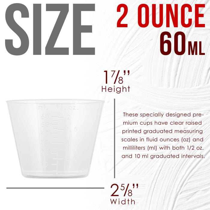 Pouring Masters 2 Ounce (60ml) Graduated Plastic Measuring Cups (50 Clear Cups & 25 Mixing Sticks) - OZ, ML Measurements, Acrylic Paint, Resin, Epoxy