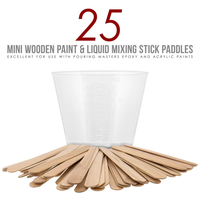 Pouring Masters 2 Ounce (60ml) Graduated Plastic Measuring Cups (50 Clear Cups & 25 Mixing Sticks) - OZ, ML Measurements, Acrylic Paint, Resin, Epoxy