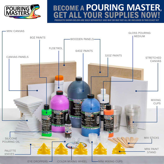 36-Color Metallic Ready to Pour Acrylic Pouring Paint Set with Silicone Oil & Gloss Medium - Premium Pre-Mixed High Flow 2-Ounce & 8-Ounce Bottles