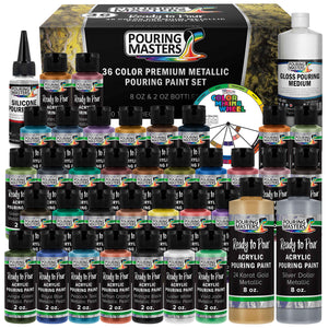 36 Color Metallic Ready to Pour Acrylic Pouring Paint Set, 2oz Bottles, Acrylic Paint Pour Supplies - Silicone Oil & Gloss Medium, Premium Pre-Mixed High Flow 8-Ounce Bottles
