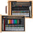 U.S. Art Supply 62-Piece Artist Painting Set with Wood Box Easel, 12 Acrylic & 12 Oil Paint Colors, 12 Oil & 12 Artist Pastels, 6 Brushes, 2 Canvases