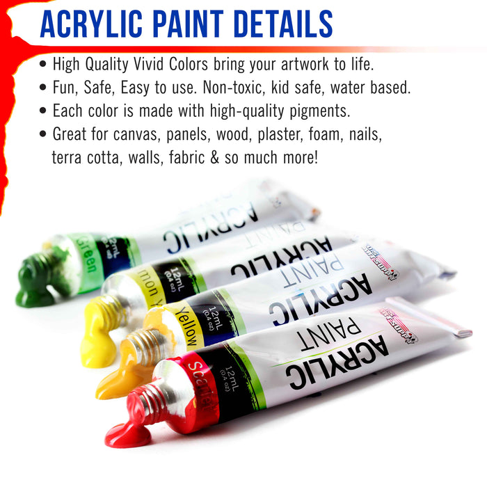 U.S. Art Supply Professional 12 Color Set of Acrylic Paint in 12ml Tubes - Rich Vivid Colors for Artists, Students, Beginners, Kids, Adults - Canvas