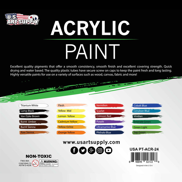 Professional 24 Color Set of Acrylic Paint in 12ml Tubes - Rich Vivid Colors for Artists, Students, Beginners - Canvas Portrait Paintings