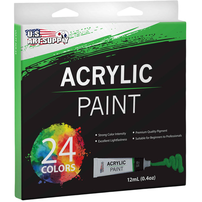 U.S. Art Supply 24 Color Professional Acrylic Paint Set in 12ml Tubes - Art Painting Supplies for Adults, Artists, Students, Beginners - Canvas Portrait Paintings