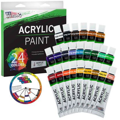 24 Color Professional Acrylic Paint Set in 12ml Tubes - Art Painting Supplies for Adults, Artists, Students, Beginners - Canvas Portrait Paintings