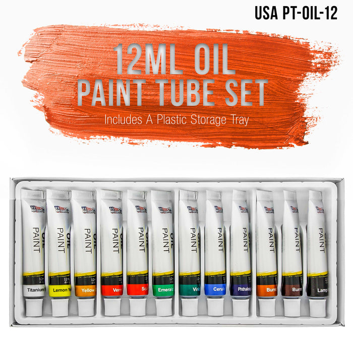 Professional 12 Color Set of Art Oil Paint in 12ml Tubes - Rich Vivid Colors for Artists, Students, Beginners - Canvas Portrait Paintings