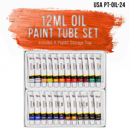 Professional 24 Color Set of Art Oil Paint in 12ml Tubes - Rich Vivid Colors for Artists, Students, Beginners - Canvas Portrait Paintings