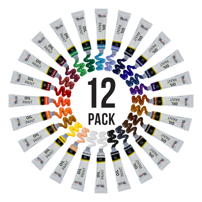 U.S. Art Supply Professional Oil Paint Set - 24 Vibrant Colors in 12ml Tubes for Canvas, Wood & Art Surfaces - Oil Based Paint for Artists, Adults & Students
