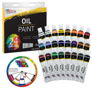 Professional Oil Paint Set - 24 Vibrant Colors in 12ml Tubes for Canvas, Wood & Art Surfaces - Oil Based Paint for Artists, Adults & Students
