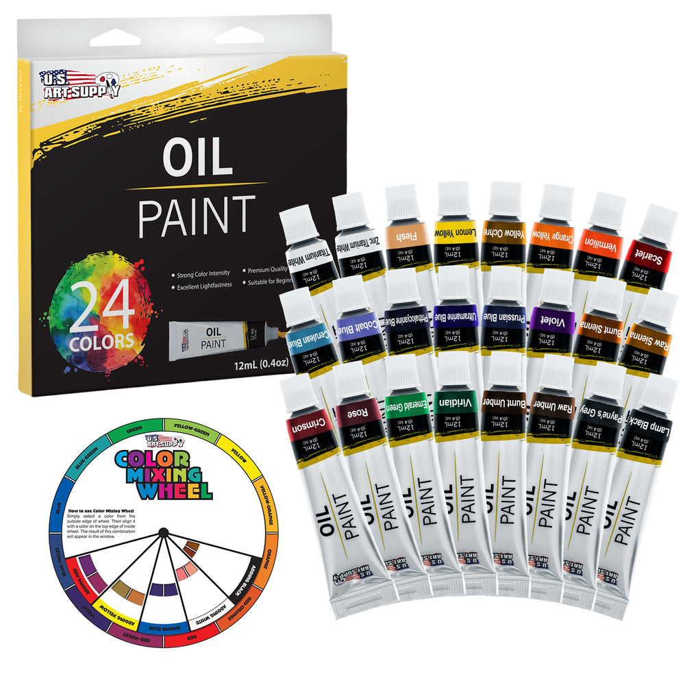 Professional 24 Color Set of Art Oil Paint in 12ml Tubes - Rich Vivid Colors for Artists, Students, Beginners - Canvas Portrait Paintings