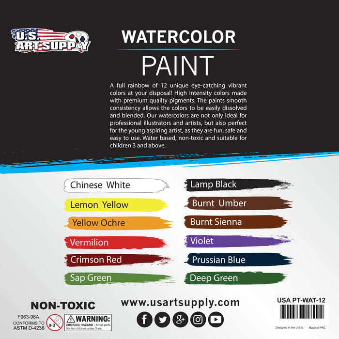 12ml Premium Vivid Watercolor Artist Aluminum Tube Paint Set (12-Colors)