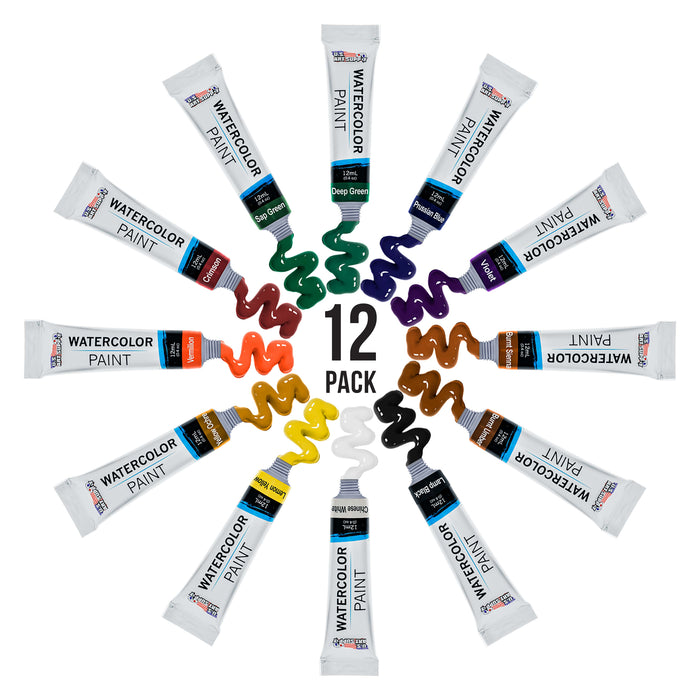 12ml Premium Vivid Watercolor Artist Aluminum Tube Paint Set (12-Colors)