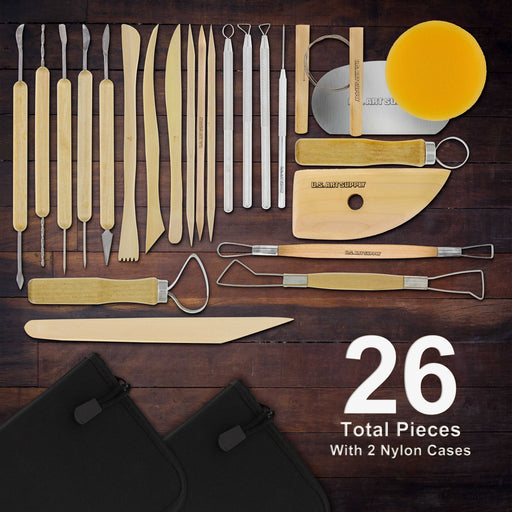 Pottery & Clay Tools Sets (26-Piece) - 12 and 14-Piece Set Include Pottery Tools, Canvas Case for Sculpting, Ceramics, and Easy Storage & Transport