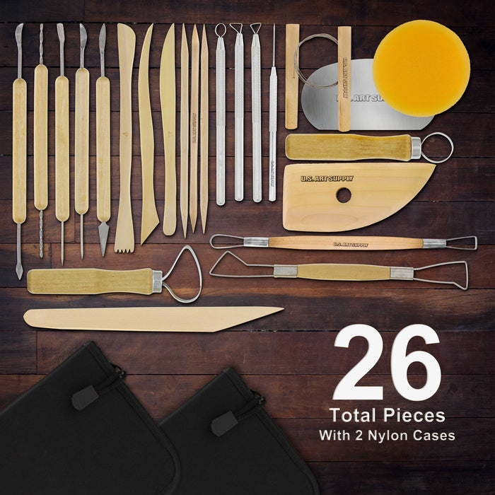 26-Piece Pottery & Clay Sculpting Tool Sets with Canvas Cases
