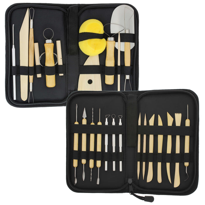 26-Piece Pottery & Clay Sculpting Tool Sets with Canvas Cases