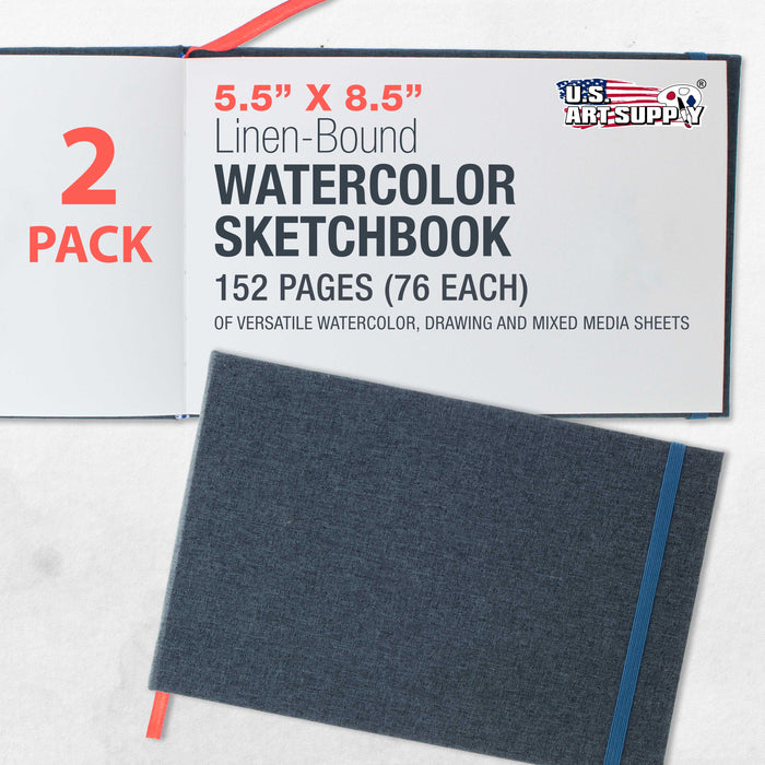 5.5" x 8.5" Watercolor Book (2 Pack, 76 Sheets Each) - 110lb (230 GSM) Linen-Bound Hardcover Artist Paper Pads - Acid-Free Cold-Pressed Watercolor Paper Pad Mixed Media