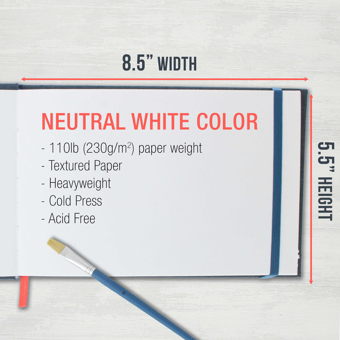 5.5" x 8.5" Watercolor Book (2 Pack, 76 Sheets Each) - 110lb (230 GSM) Linen-Bound Hardcover Artist Paper Pads - Acid-Free Cold-Pressed Watercolor Paper Pad Mixed Media