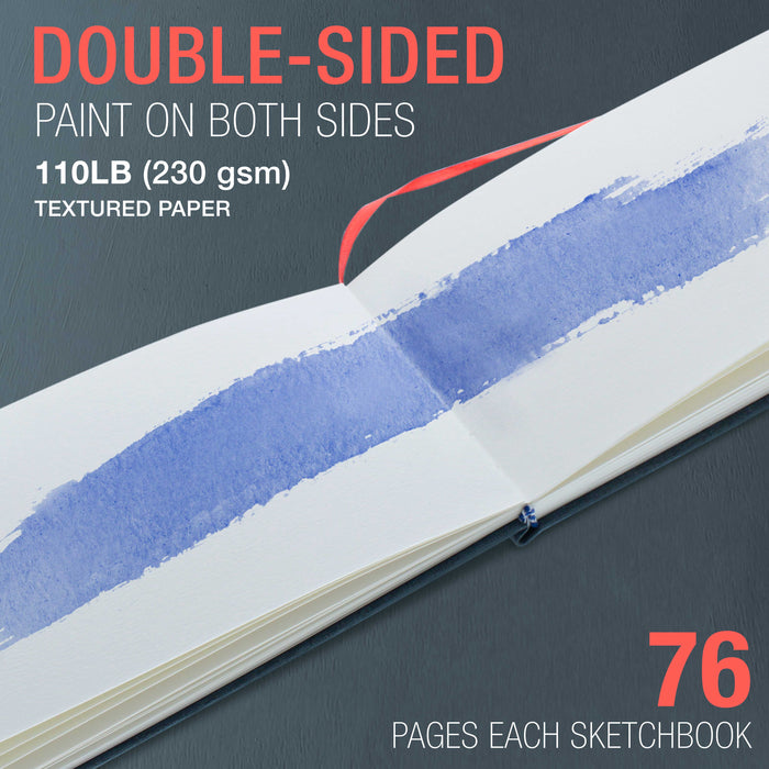 5.5" x 8.5" Watercolor Book (2 Pack, 76 Sheets Each) - 110lb (230 GSM) Linen-Bound Hardcover Artist Paper Pads - Acid-Free Cold-Pressed Watercolor Paper Pad Mixed Media