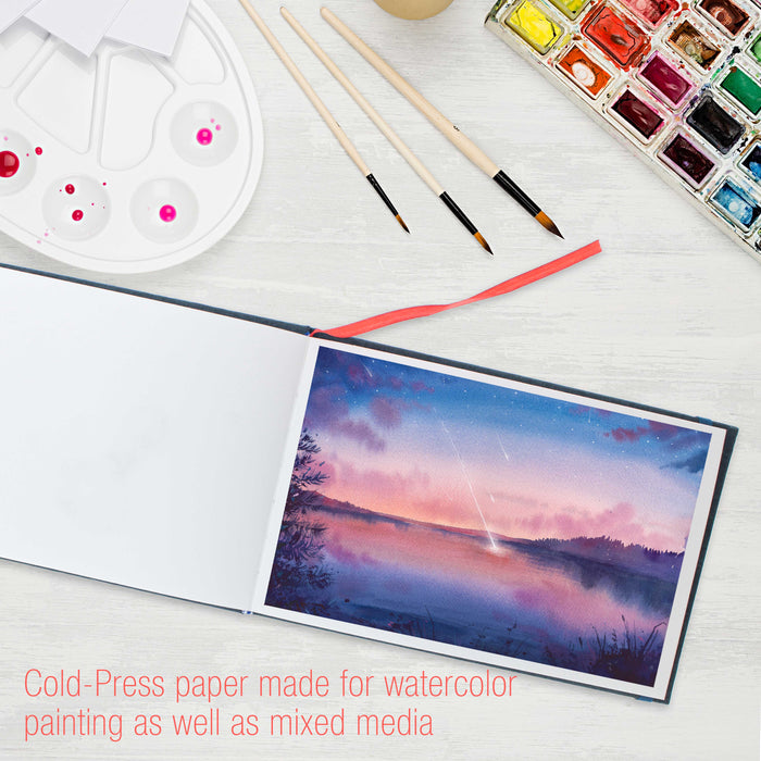 5.5" x 8.5" Watercolor Book (2 Pack, 76 Sheets Each) - 110lb (230 GSM) Linen-Bound Hardcover Artist Paper Pads - Acid-Free Cold-Pressed Watercolor Paper Pad Mixed Media