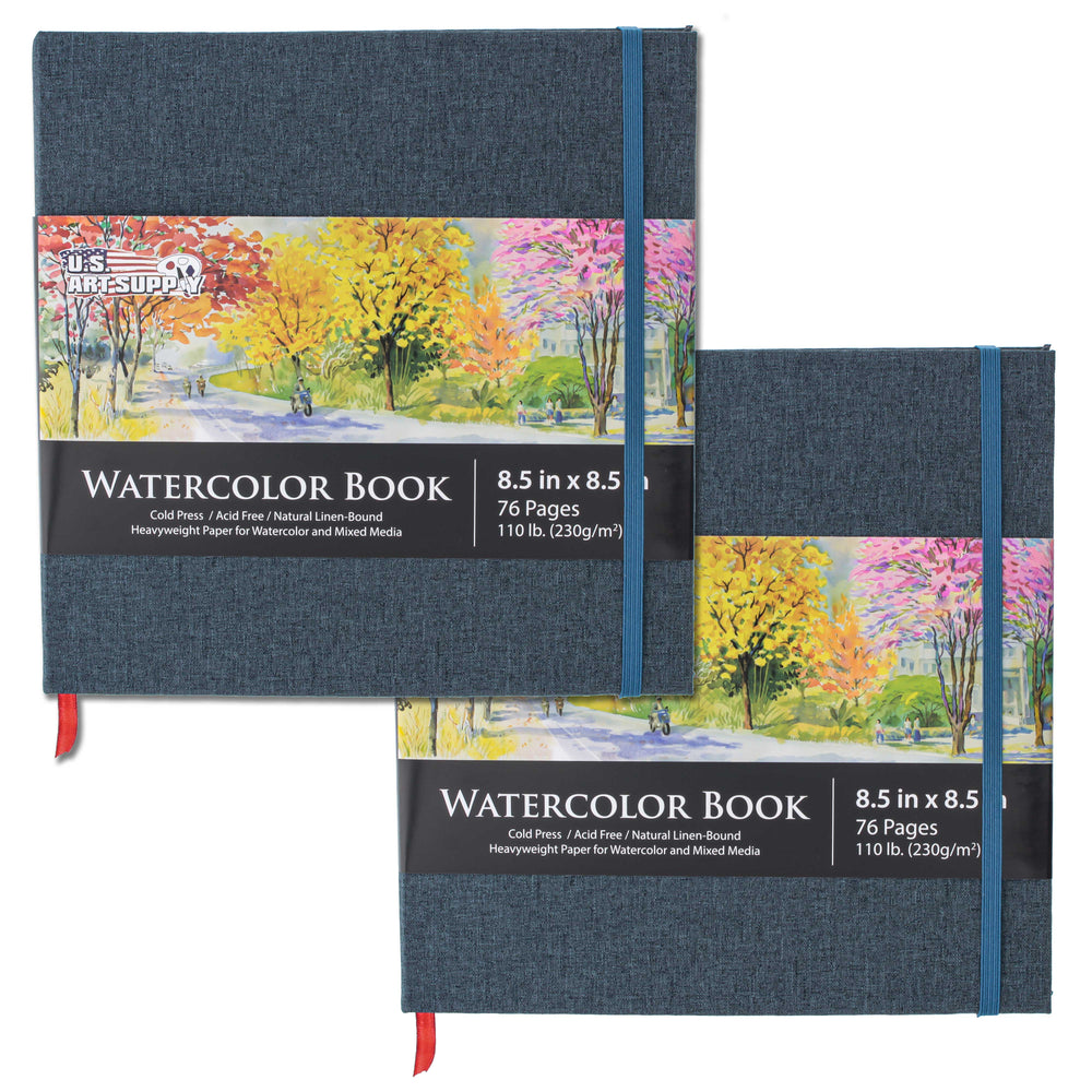 8.5 x 8.5" Watercolor Book (2 Pack, 76 Sheets Each) - 110lb (230 GSM) Linen-Bound Hardcover Artist Paper Pads - Acid-Free Cold-Pressed Watercolor Paper Pad Mixed Media