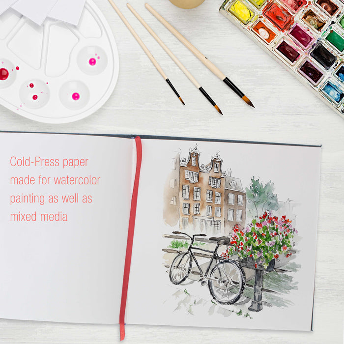 8.5" x 8.5" Watercolor Book (2 Pack, 76 Sheets Each) - 110lb (230 GSM) Linen-Bound Hardcover Artist Paper Pads - Acid-Free Cold-Pressed Watercolor Paper Pad Mixed Media