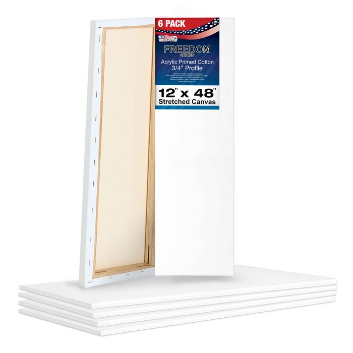 12 x 48 inch Stretched Canvas 12-Ounce Triple Primed, 6-Pack - Professional Artist Quality White Blank 3/4" Profile, 100% Cotton, Heavy-Weight Gesso