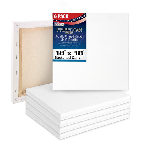 18 x 18 inch Stretched Canvas 12-Ounce Triple Primed, 6-Pack - Professional Artist Quality White Blank 3/4" Profile, 100% Cotton, Heavy-Weight Gesso