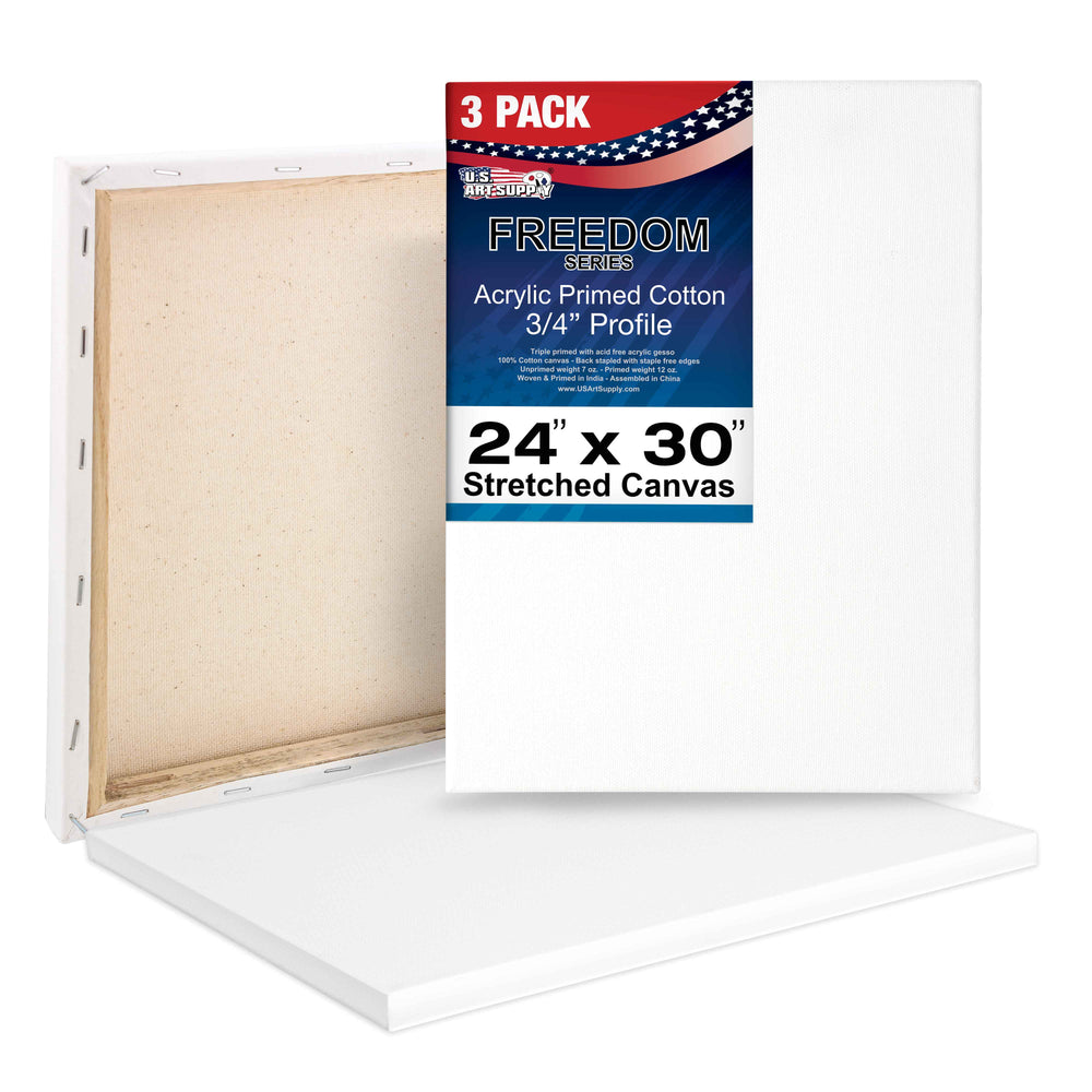 24 x 30 inch Stretched Canvas 12-Ounce Triple Primed, 3-Pack - Professional Artist Quality White Blank 3/4" Profile, 100% Cotton, Heavy-Weight Gesso