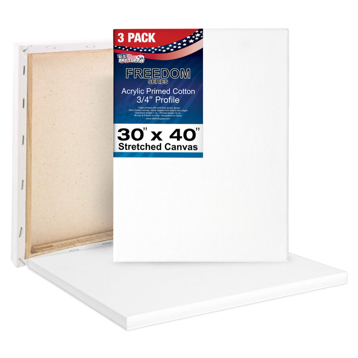 30 x 40 inch Stretched Canvas 12-Ounce Triple Primed, 3-Pack - Professional Artist Quality White Blank 3/4" Profile, 100% Cotton, Heavy-Weight Gesso