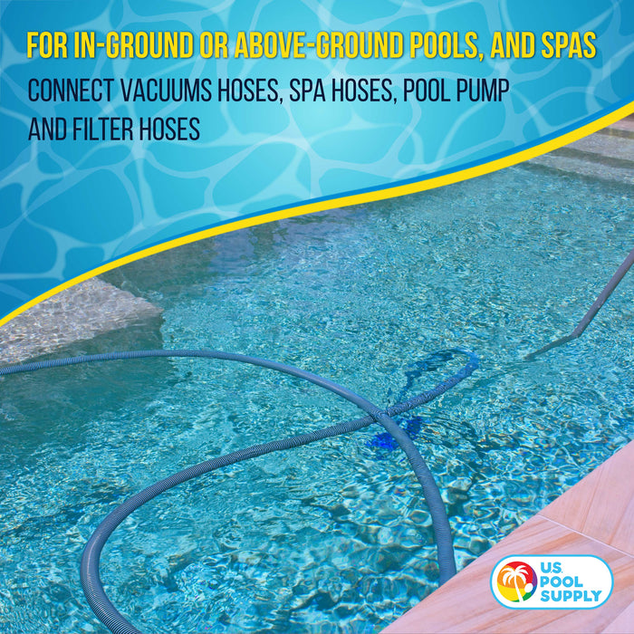 U.S. Pool Supply® 1-1/4" or 1-1/2" Hose Coupling Connector Adapter - Connect Swimming Pool Vacuum Hoses, Spa, Filter Pump Hoses, Repair Fitting